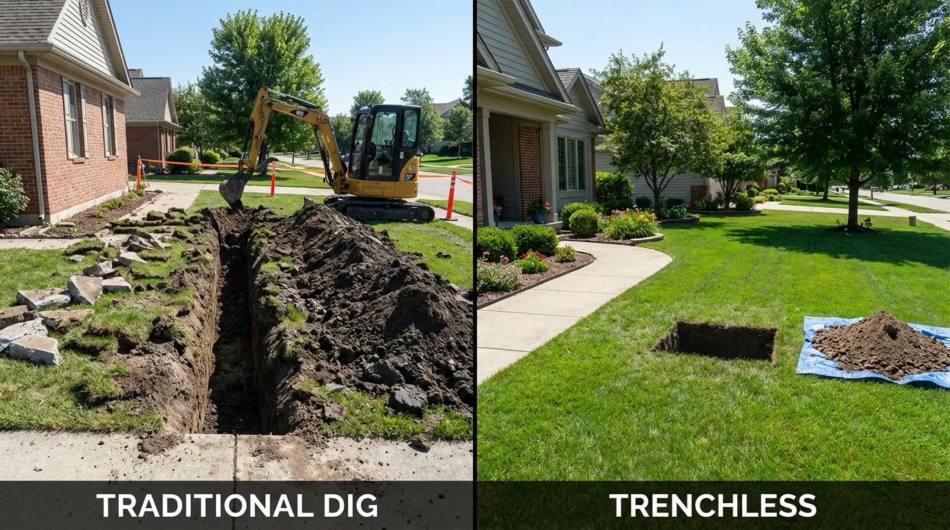 Trenchless sewer repair with minimal yard damage versus traditional excavation in Green Valley, AZ